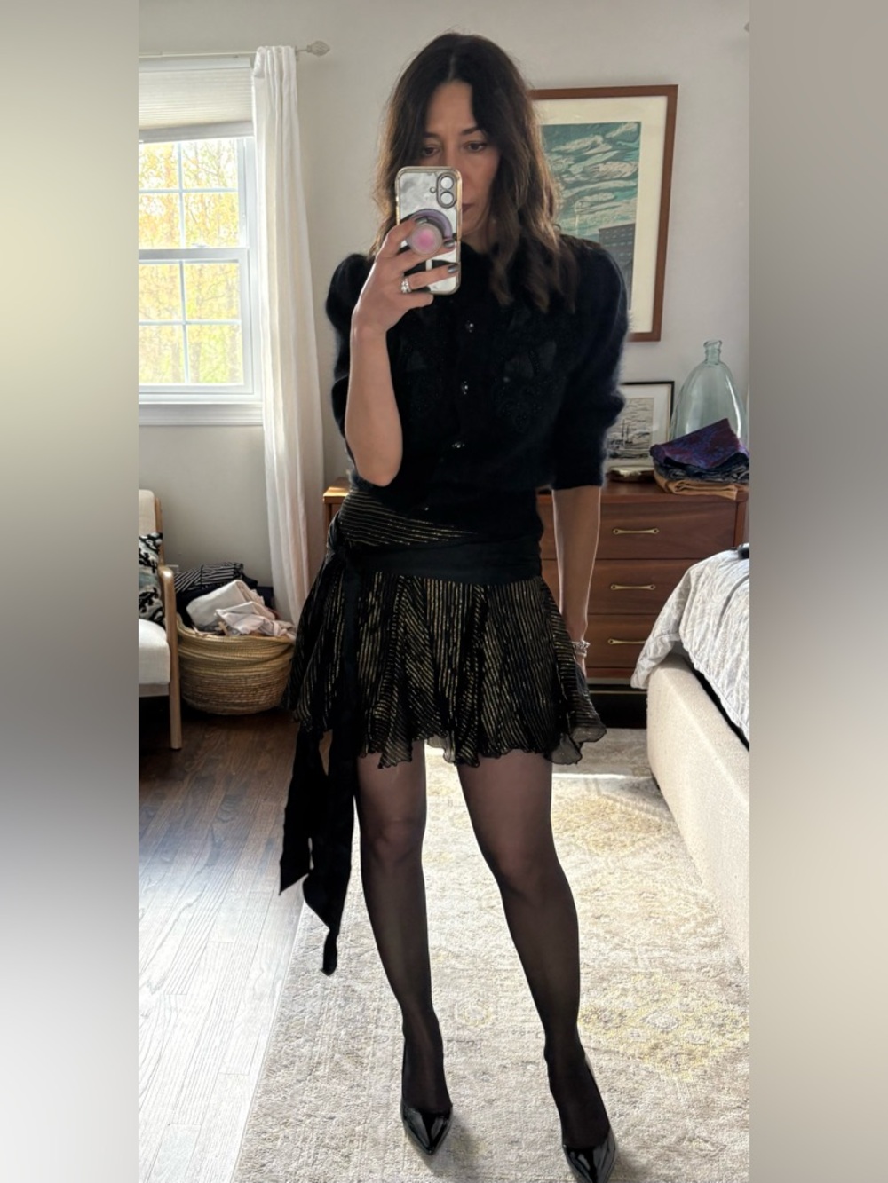 Milly Silk Metallic Flounce Mini Skirt